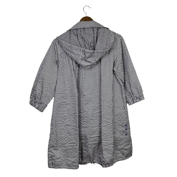 Riccini Purple White Gingham Hooded Snap Front Long Windbreaker Rain Jacket - Picture 3 of 9